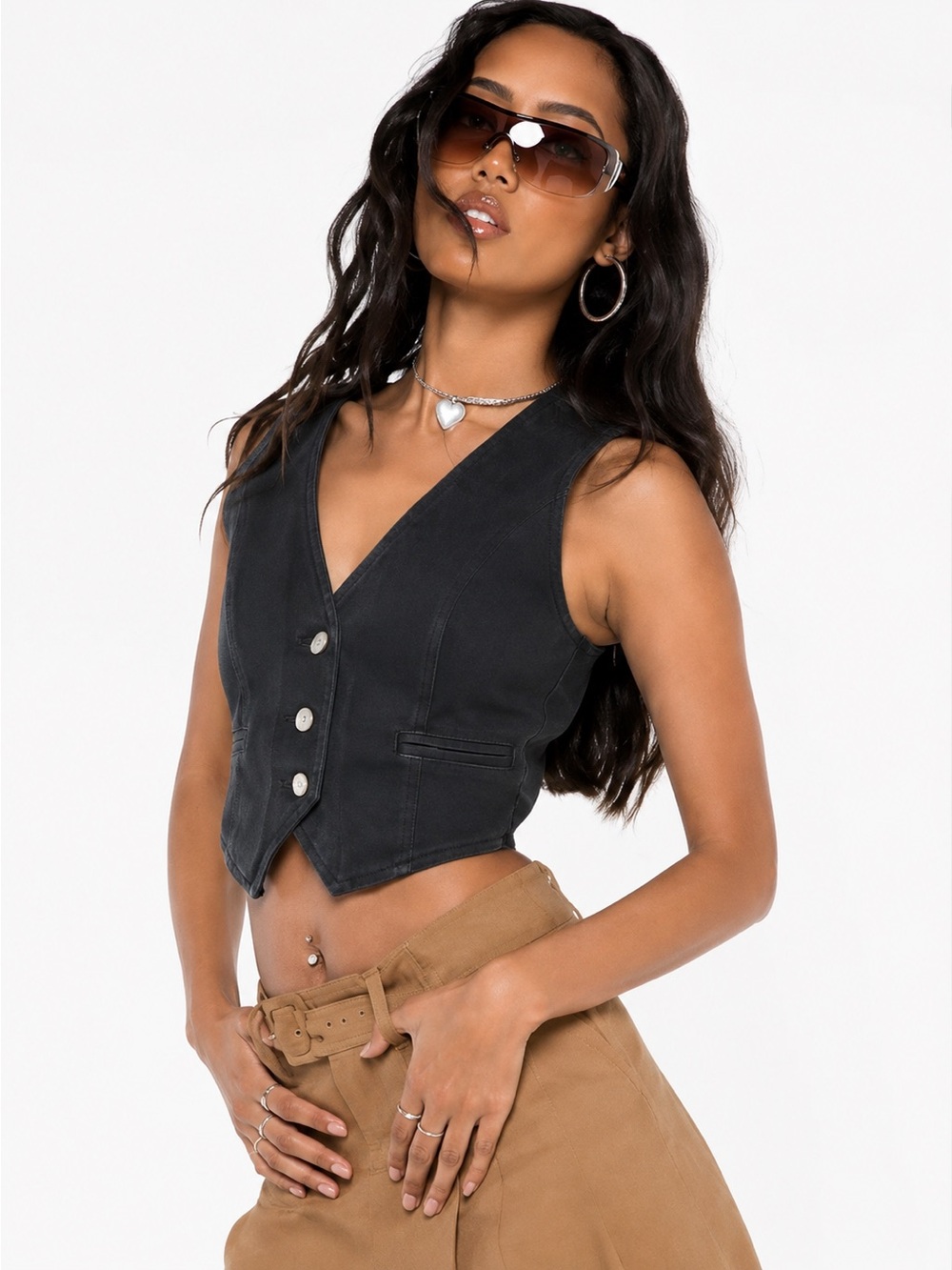 NWOT Princess Polly Size US6 Black Denim Cropped Vest